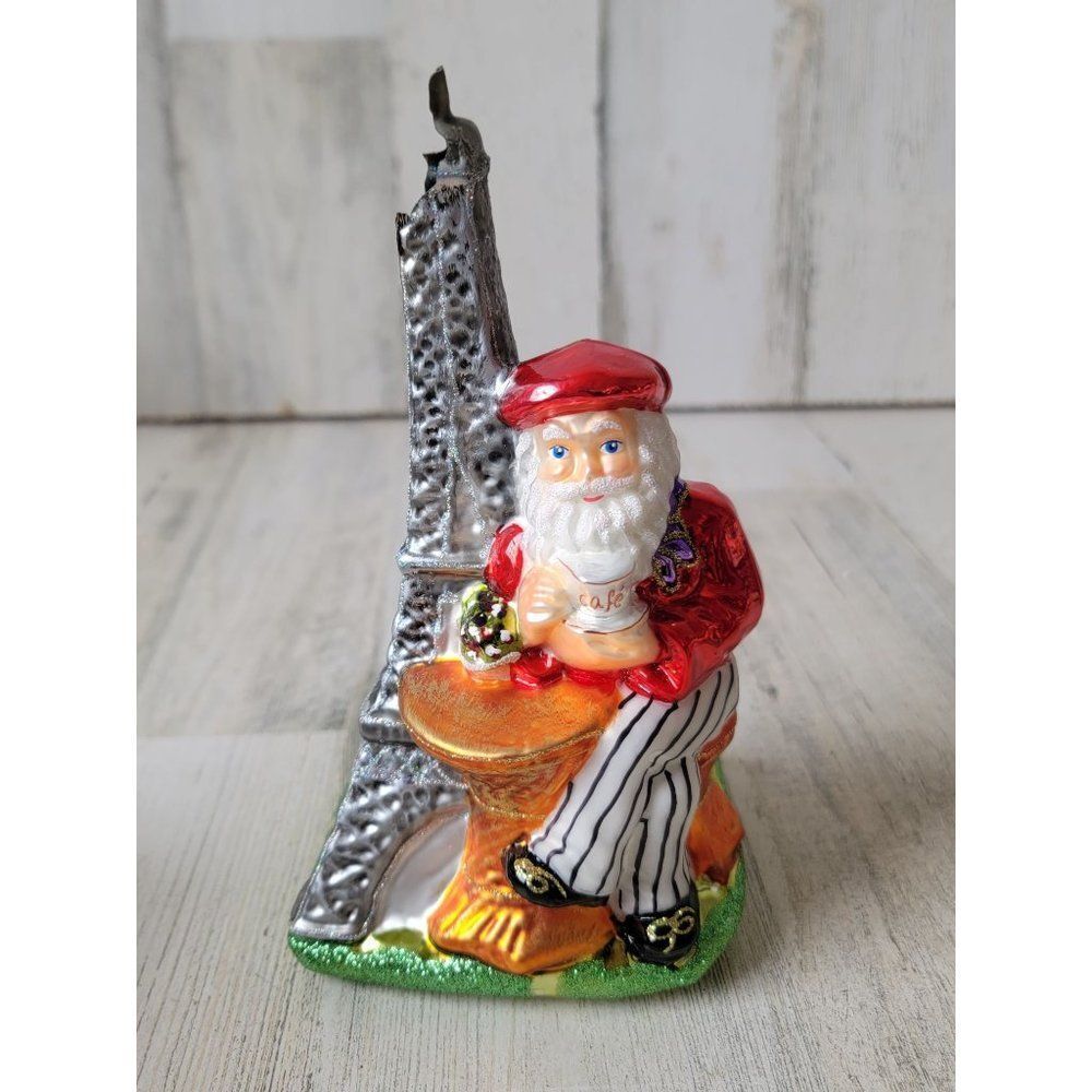French Santa Eiffel Tower AS IS glitter ornament Xmas decor
